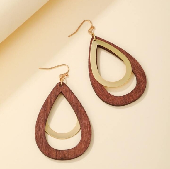 18k Gold Plated Wooden Earrings Statement Earrings Gifts For Her Handmade Gifts - Picture 2 of 3